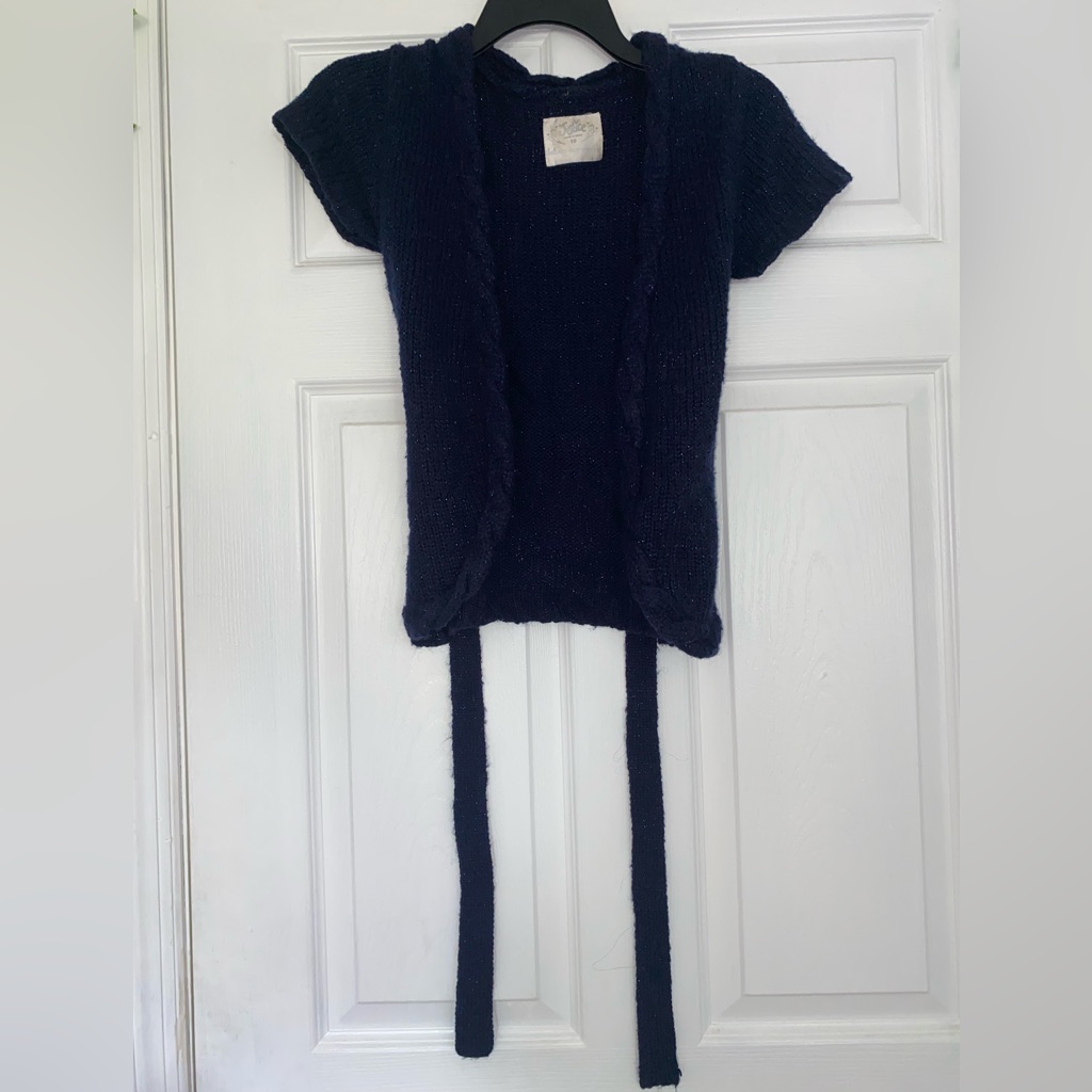 Justice Girl’s Navy Blue Sweater Cardigan W/ Tie, Short-Sleeved